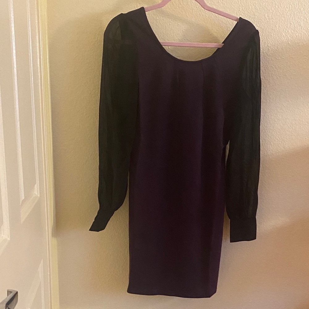 NWOT Lavand. Long Sleeve Purple & Black Midi Dress, Size M